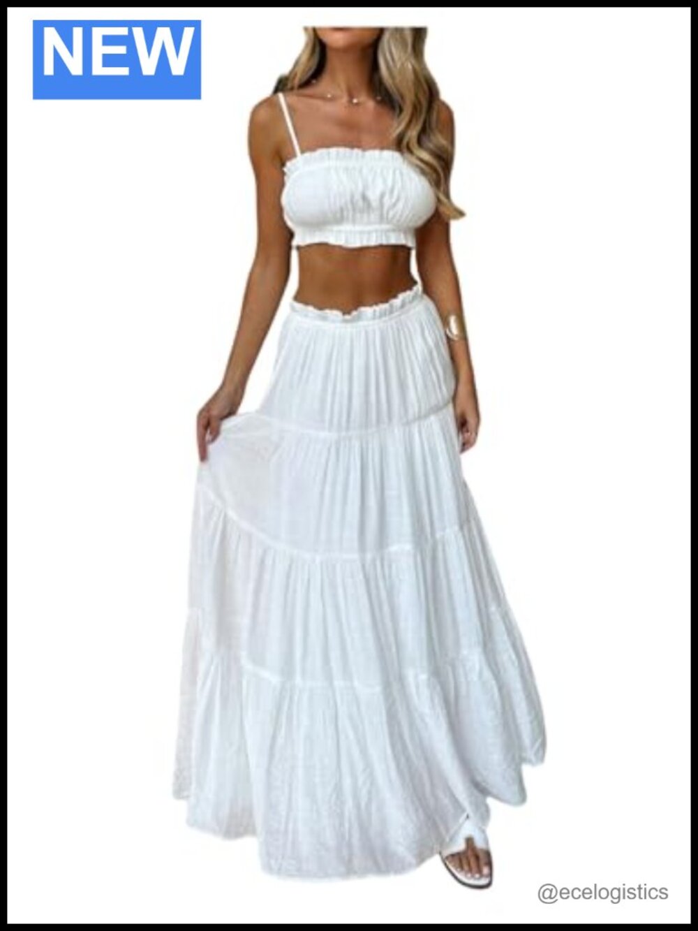 Women's 2 Piece Viscose Ruffle Cami & Maxi Skirt Vacation Matching Set